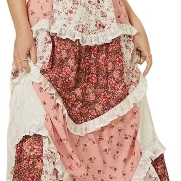 Dresses & Skirts - Womens Floral Maxi Dress Polyester Spaghetti Strap Backless Tiered Boho